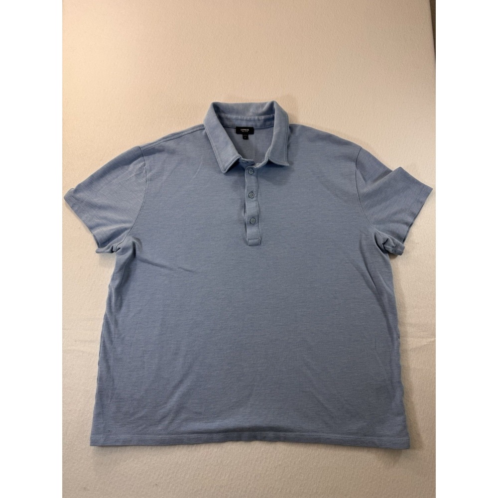 Express Mens Pima Cotton Polo Shirt XL Baby Blue Short Sleeve Golf Preppy EUC
